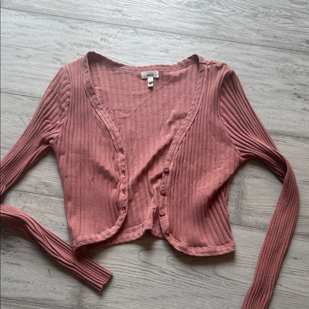 Aerie Ribbed Mauve Cardigan